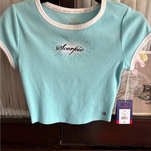 Limited Too Aqua Ribbed 'Scorpio' Tee with White Trim